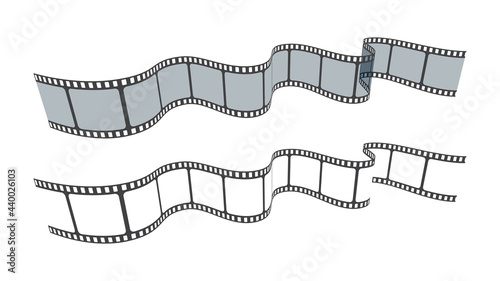 Set of blank cinema film strip frames. Film strip in perspective.Art design filmstrip for advertisement, brochure, banner, flyer. Vector illustration template for cinema festival or presentation.