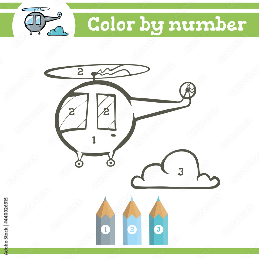 Naklejka premium Color by numbers. Coloring page for preschool children. Learn numbers for kindergartens and schools. Educational game. Vector illustration