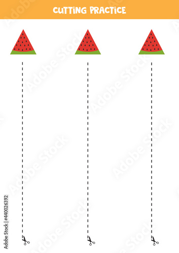 Cutting practice for children with watermelon slice.