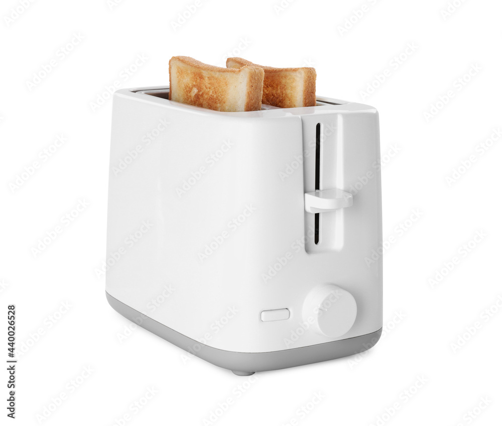Electric toaster with bread slices isolated on white Electric toaster with bread slices isolated on white