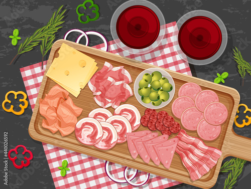 Platter of different cold meats on the table background