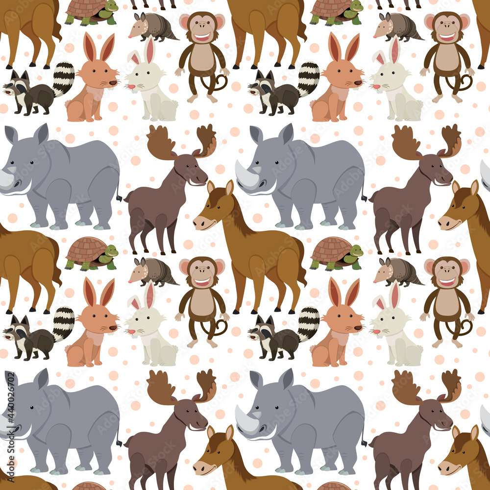 Seamless pattern with cute wild animals on white background Seamless pattern with cute wild animals on white background