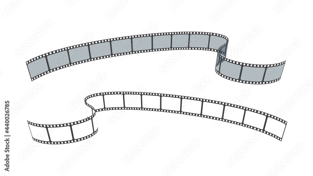Set of film strip for camera or projector isolated on white background. Sketch empty frame film strip for festival. Art design elements for brochure, leaflet, poster, flyer, banner, advertisement.