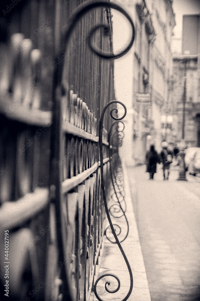 Iron fence perspective black and white Iron fence perspective black and white