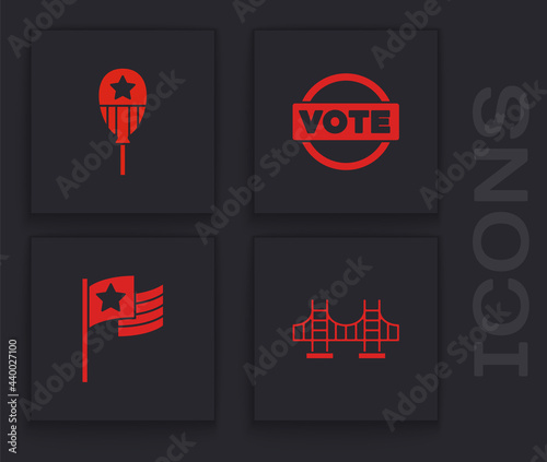Set Golden gate bridge, Balloons, Vote and American flag icon. Vector