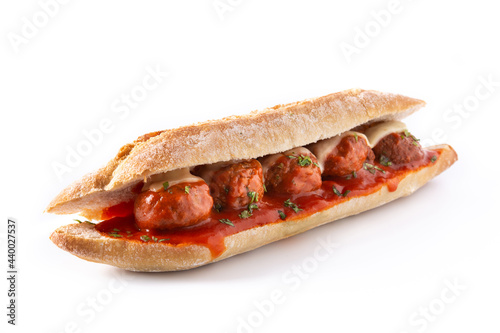 Meatball sub sandwich isolated on white background photo