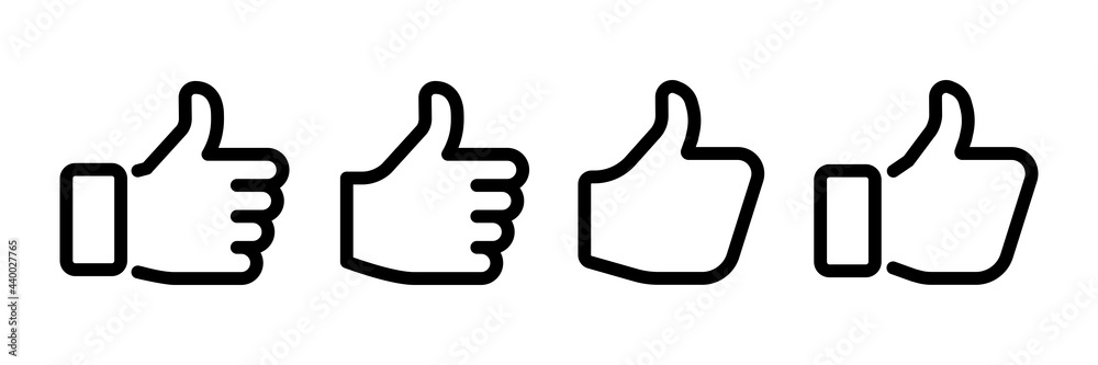 Like symbol. Hand with thumb up. Vector illustration in outline style - obrazy, fototapety, plakaty 