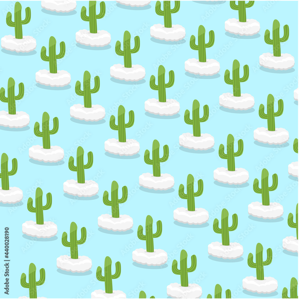 Vector Illustration Of Cactus On Clouds Pattern and Blue Colors Background. Vector Illustration Of Cactus On Clouds Pattern and Blue Colors Background.