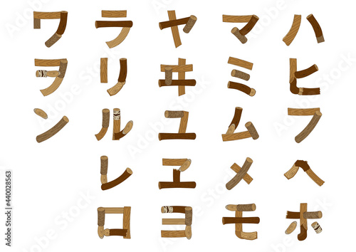 木で作ったカタカナのハ行〜ワ行