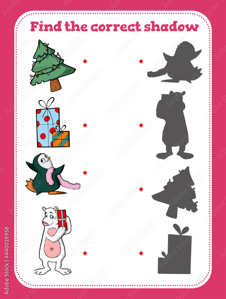 Fototapeta premium Find the correct shadow. Educational game for children. Cartoon