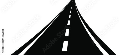 Straight road with white markings, isolated on transparent background. Asphalt highway. Line road pictogram or icon. Traffic road. Vector freeway or motorway sign