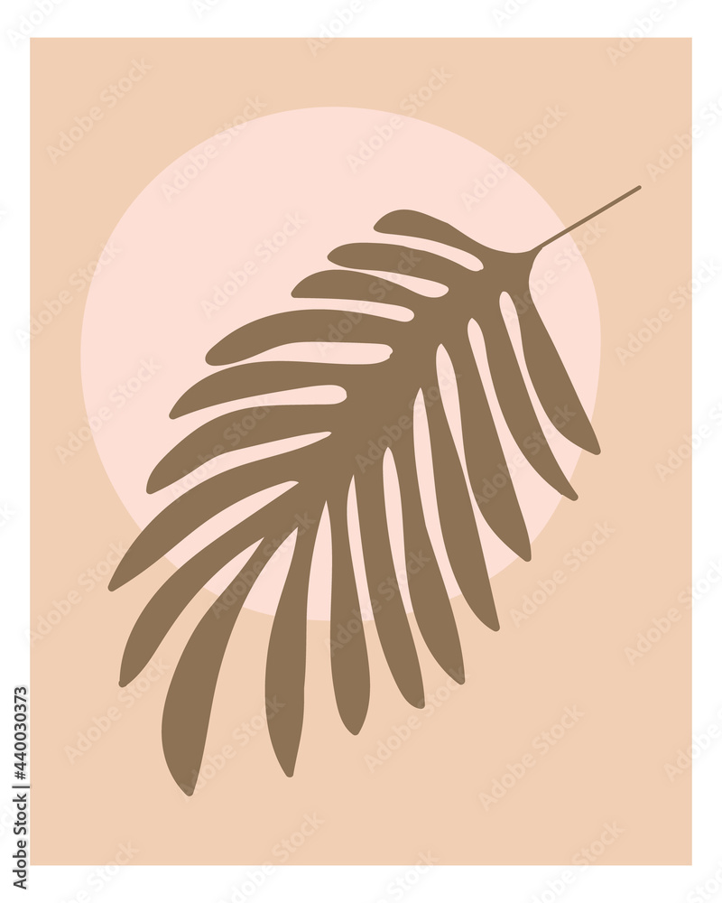 Palm branch and sun background. Trending minimal boho wall art cover  wallpaper. Hand drawn botanical tropical plant abstract print. Natural  color poster interior decoration. Stock vector illustration. Stock Vector |  Adobe Stock