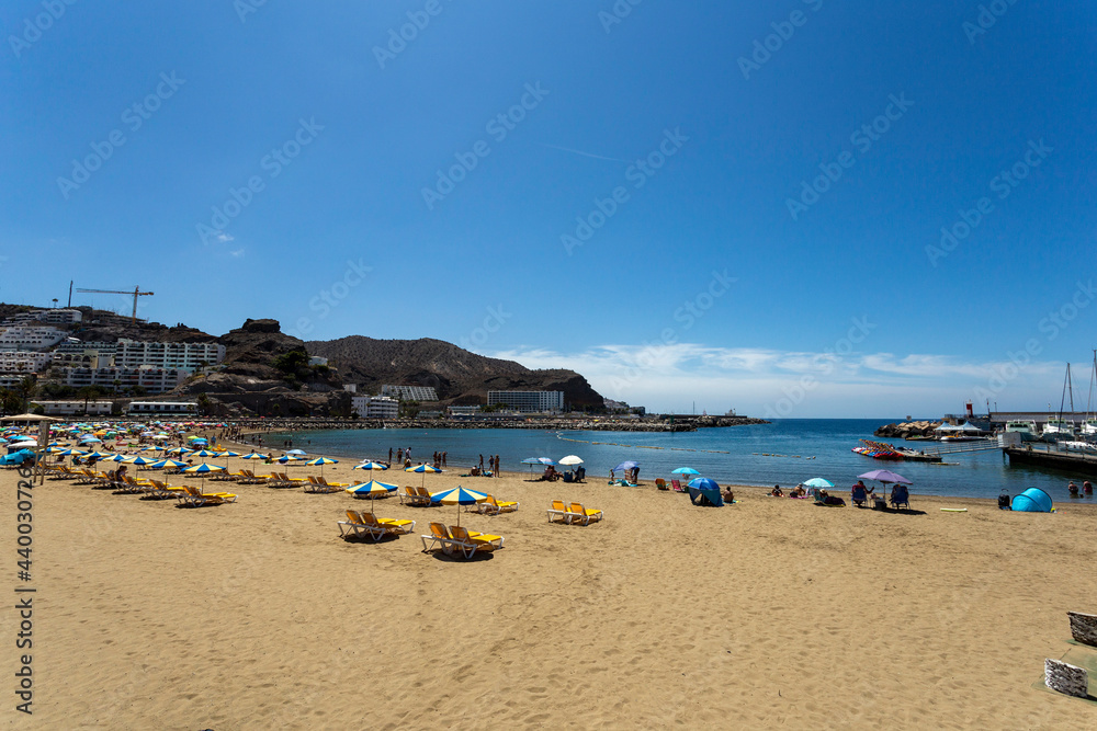 The village of Puerto Rico and the beach on Gran Canaria The village of Puerto Rico and the beach on Gran Canaria