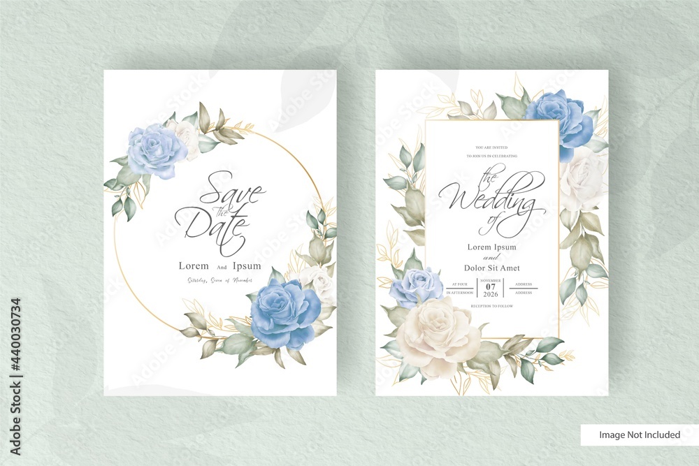Elegant Floral Frame Wedding Invitation Template Set with Hand Drawn Watercolor Floral Arrangement