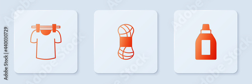 Set Yarn, Drying clothes and Bottle for cleaning agent. White square button. Vector