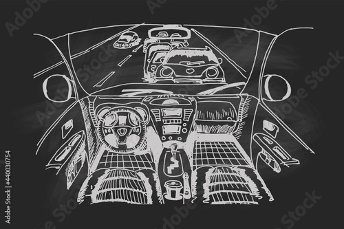Vector sketch of interior of modern car.
