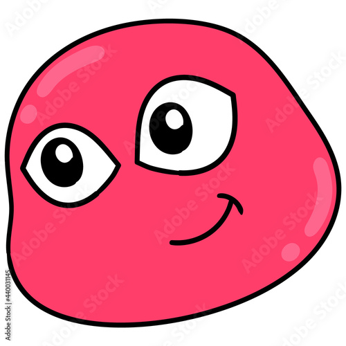 red emoji head smiling with chubby cheeks, doodle icon drawing