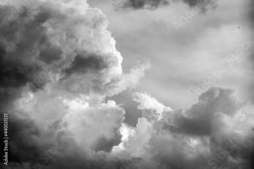 fluffy stormy clouds in black and white mode 