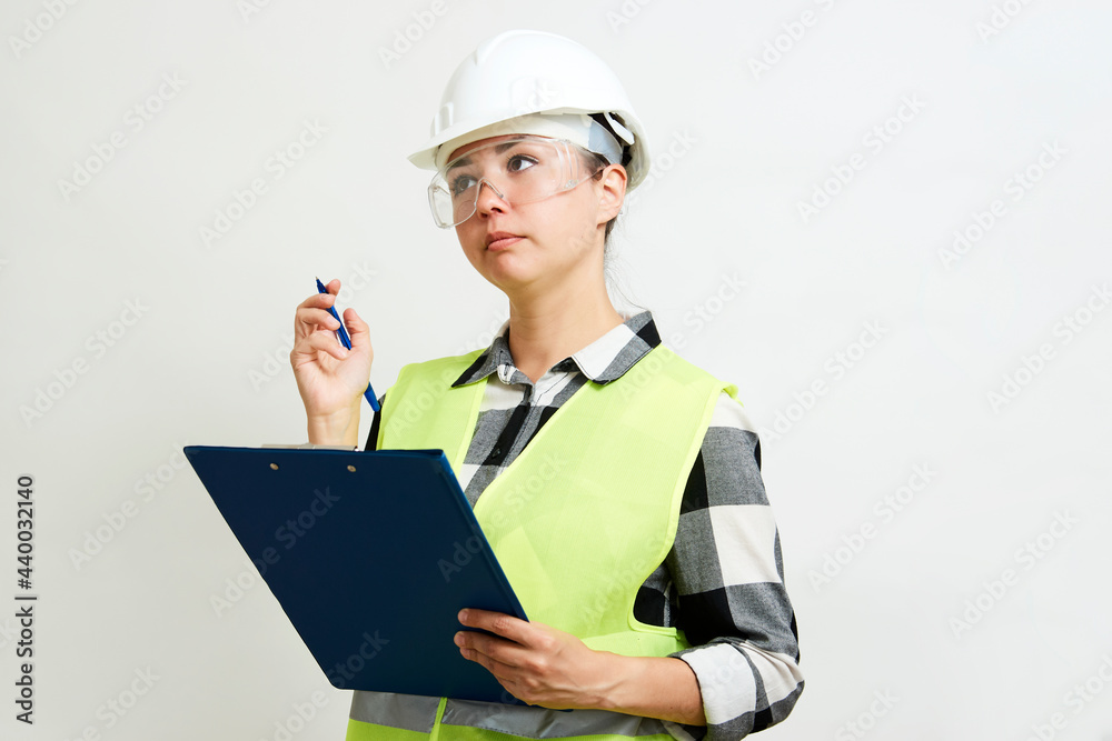 Portrait of female construction worker on white background Portrait of female construction worker on white background