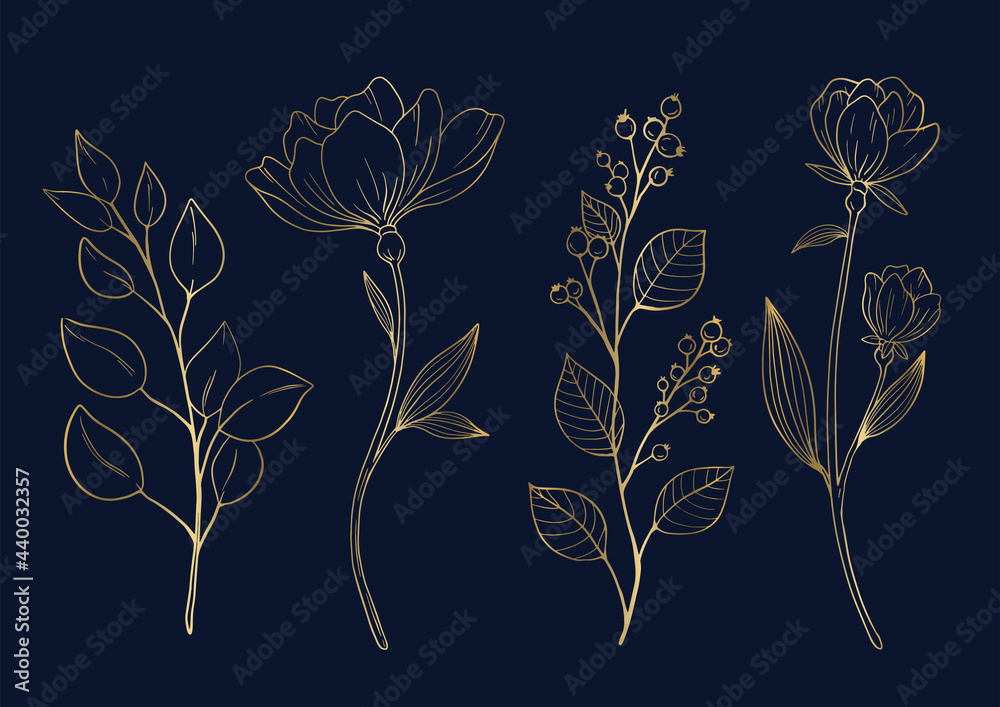花のイラスト素材 ゴールド Stock Vector Adobe Stock