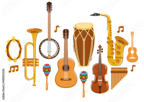 Latin music band salsa vector flat illustration isolated over white background, live sound festival concert or night dancing party, Brazil or Cuban musical fiesta theme.