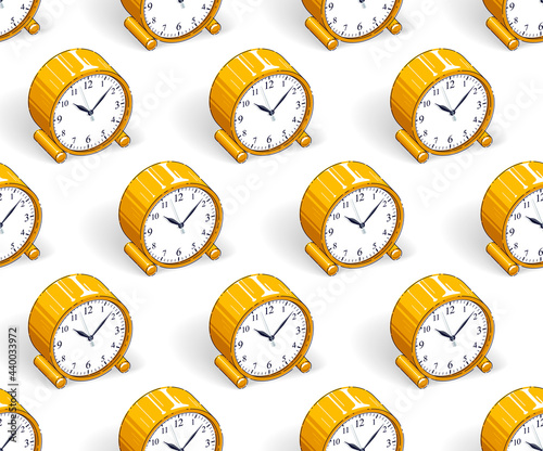 Alarm clocks seamless background, timer, deadline hurry and wake up concept, vector wallpaper or web site background.