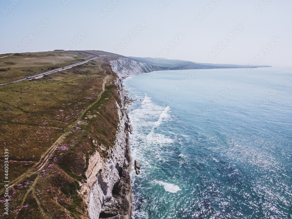 Aerial view of the Military Road on the Isle of Wight, England