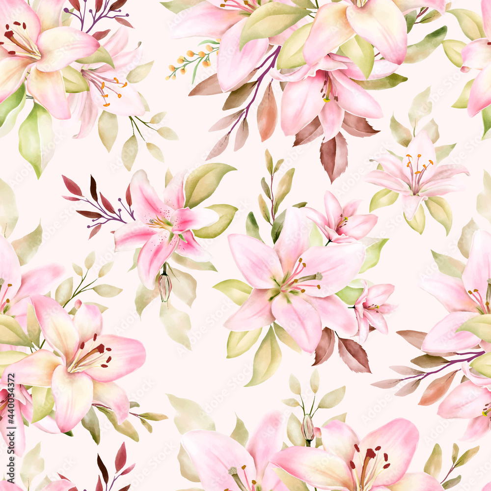 Obraz premium beautiful watercolor lily seamless pattern