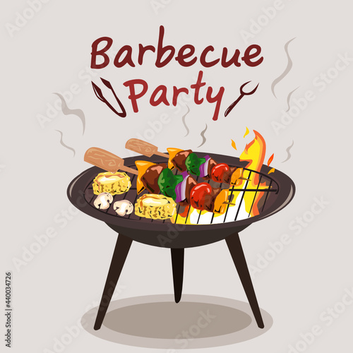 Flames grilling a steak on the barbecue bonfire vector.