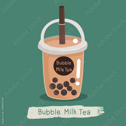 The bubble milk tea. black pearl is a Taiwanese famous and popular drink cup. vector illustration banner flat design.