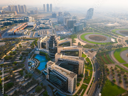 Photography Dubai Silicon Oasis in Dubai emirate suburbs at United Arab Emirates aerial view