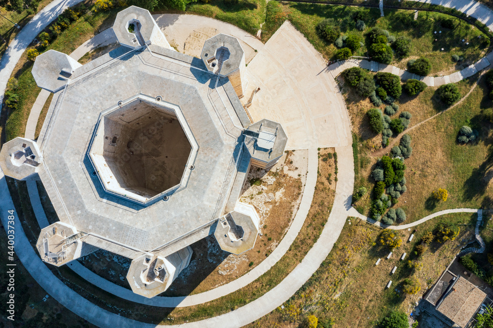 Aerial view of the castle of Castel del monte in Andria in Puglia. Eight sides