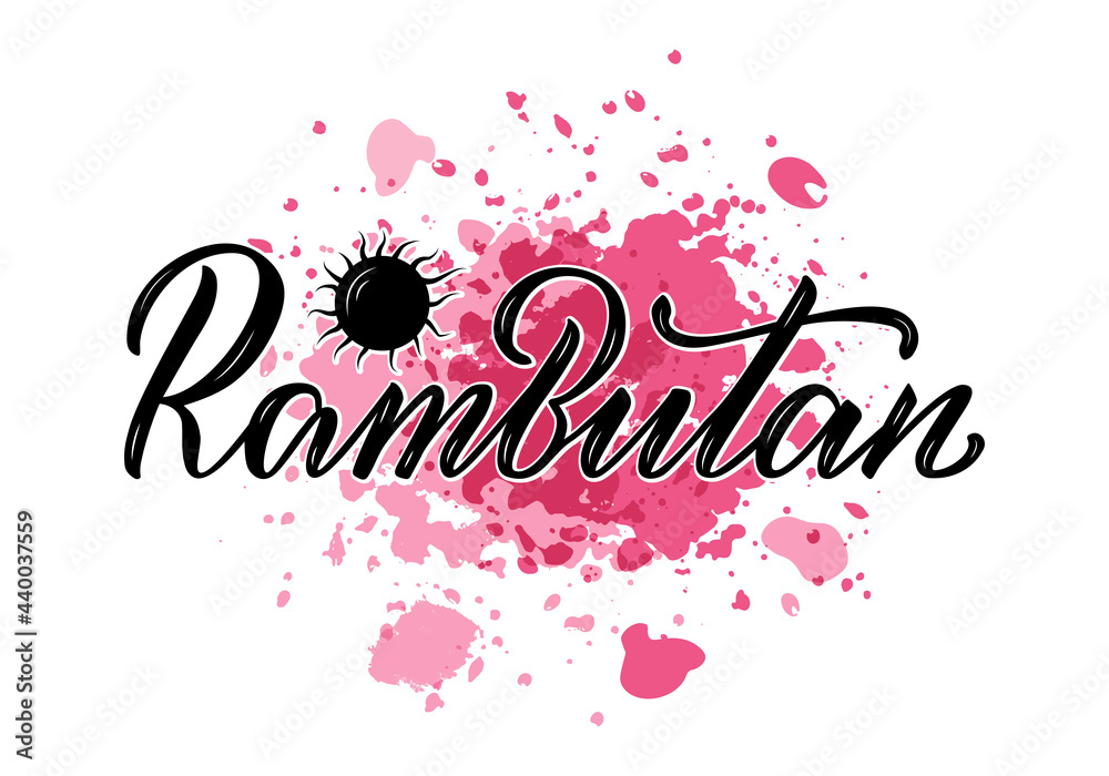 Vector illustration of rambutan lettering for product design, banner, poster, package, advertisement, clothes. Isolated handwritten calligraphic word for web design or print

