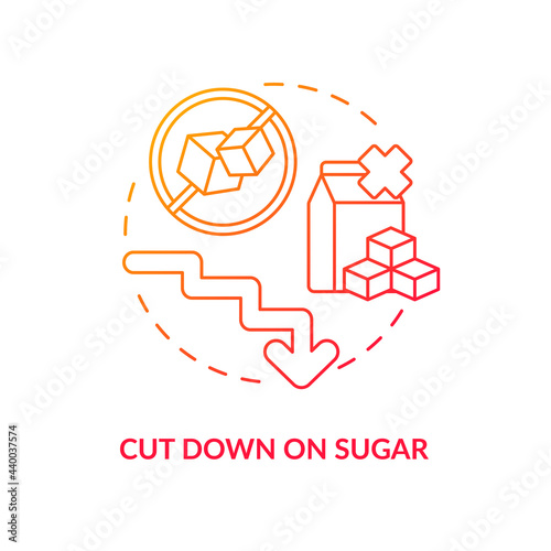 Cut down on sugar concept icon. Decrease amoun of sugar during day. Health problems treatment. Not eating sweets abstract idea thin line illustration. Vector isolated outline color drawing