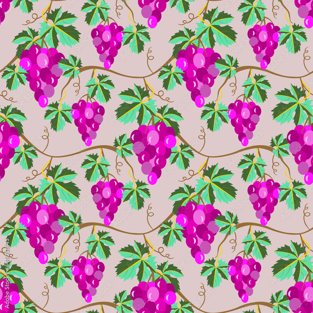 Grape berries with vine leaves, seamless pattern. Grape berries with vine leaves, seamless pattern.