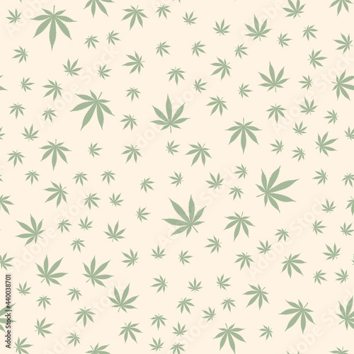 Cannabis leaf Seamless pattern. Medicine Marijuana Medical cannabis sign Vector background fabric textile wrapping paper