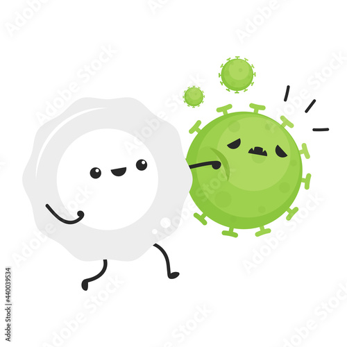White blood cell and bacteria character design.  White blood cell on white background.