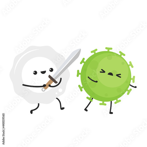 White blood cell and bacteria character design.  White blood cell on white background.