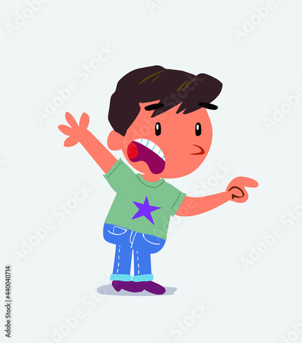 cartoon character of little boy on jeans pointing at something outraged