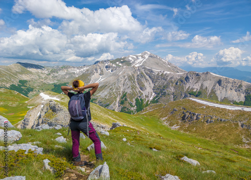 Fototapeta Naklejka Na Ścianę i Meble -  Duchessa lake and Murolungo mount (Italy) - The landscape summit of Mount Murolungo with Mount Velino and Duchessa lake, in the Natural reserve of Duchessa mountains, Rieti, Lazio and Abruzzo regions.