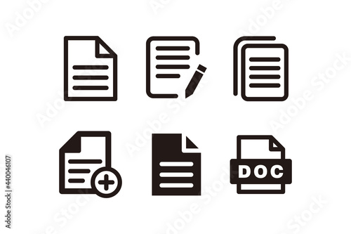 Set of Simple Flat Black Document Icon Illustration Design, Various Document Symbol Collection Template Vector