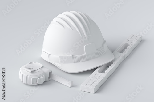 Fototapeta Naklejka Na Ścianę i Meble -  Isometric view of monochrome construction tools for repair on white