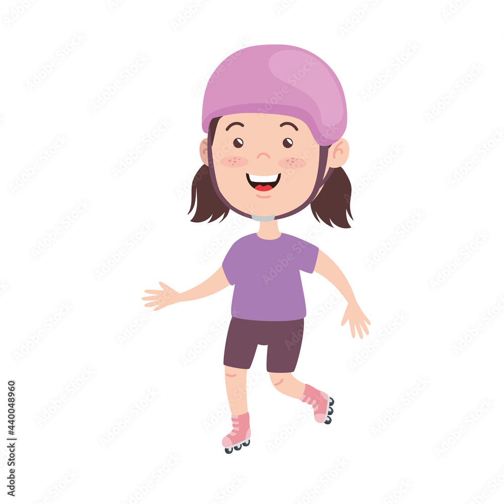 Girl kid cartoon with skates Girl kid cartoon with skates