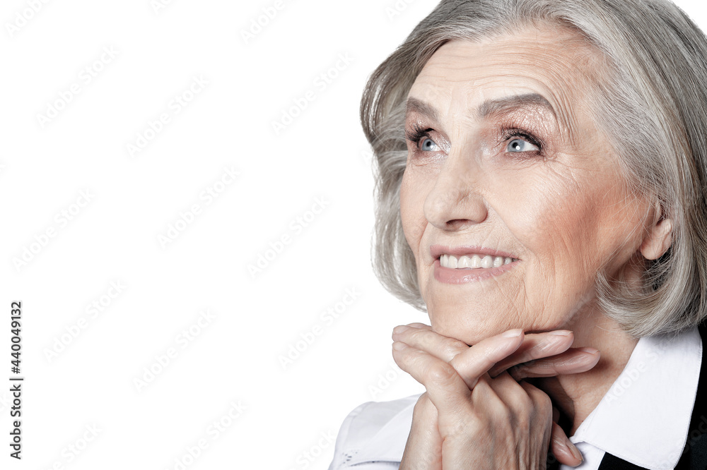 beautiful senior woman posing isolated on white background beautiful senior woman posing isolated on white background