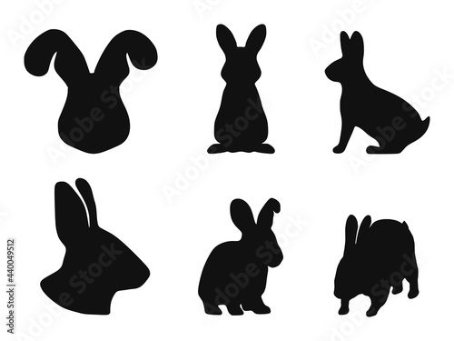 A set of rabbit silhouettes on a white background. Vector illustration
