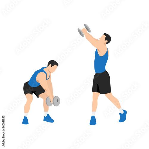 Man doing Dumbbell Woodchop exercise. Flat vector illustration isolated on white background