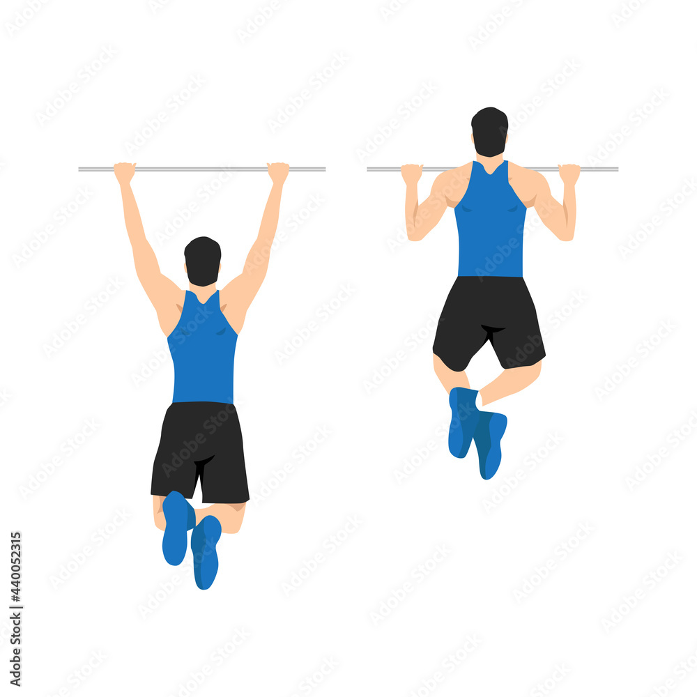 Man doing pull ups exercise. Flat vector illustration isolated on white background Stock Vector Adobe Stock