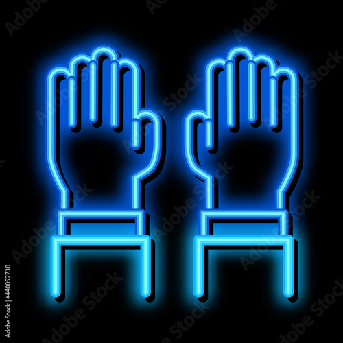 surgeon gloves neon light sign vector. Glowing bright icon surgeon gloves sign. transparent symbol illustration