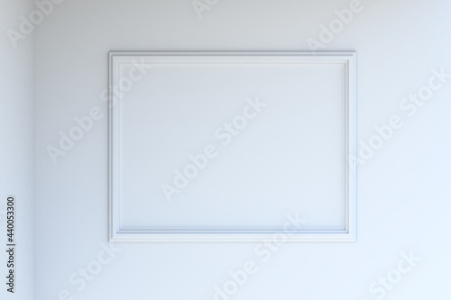 White room with a picture frame on the wall. 3d rendering