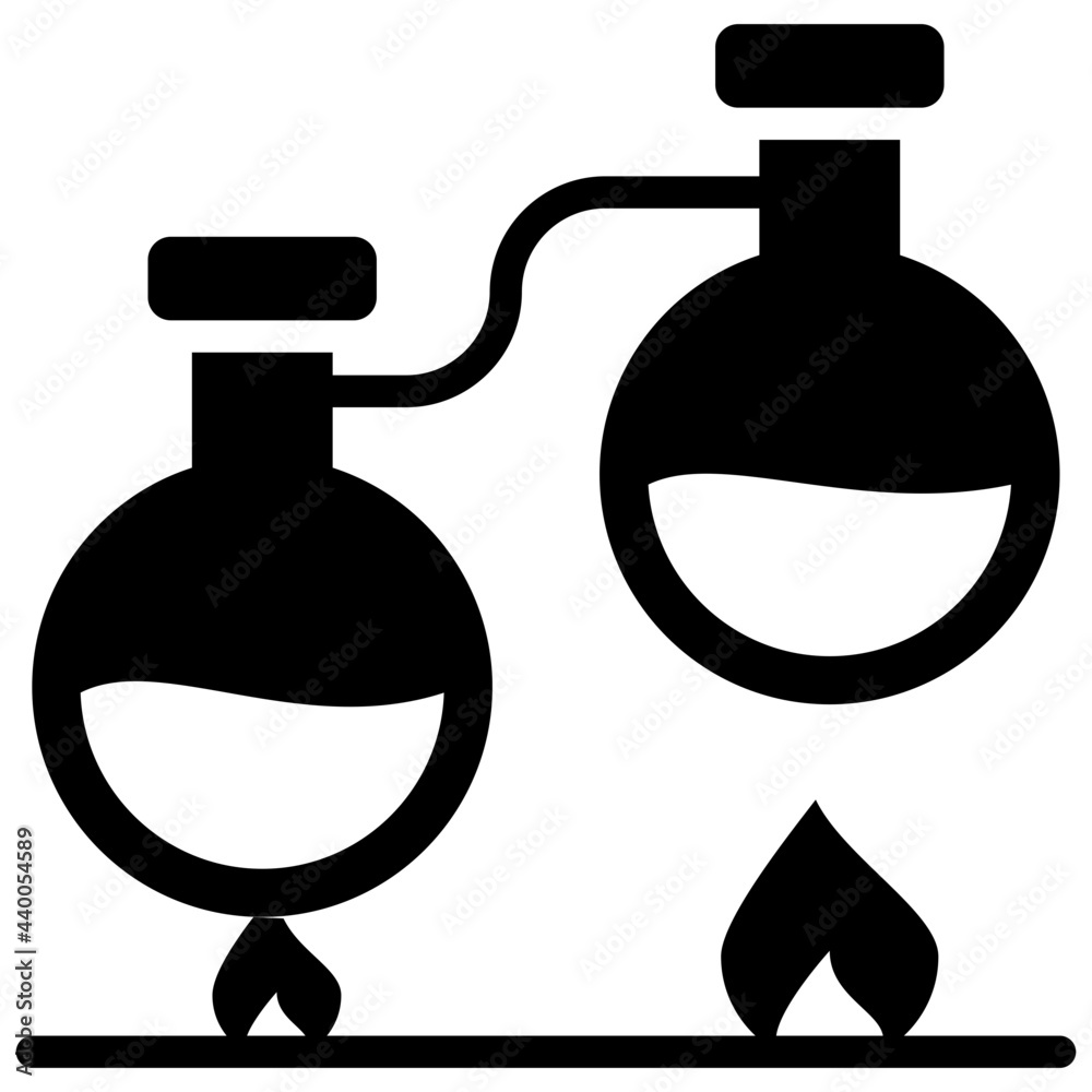 Flask connected with test tube, solid design of chemical experiment Flask connected with test tube, solid design of chemical experiment